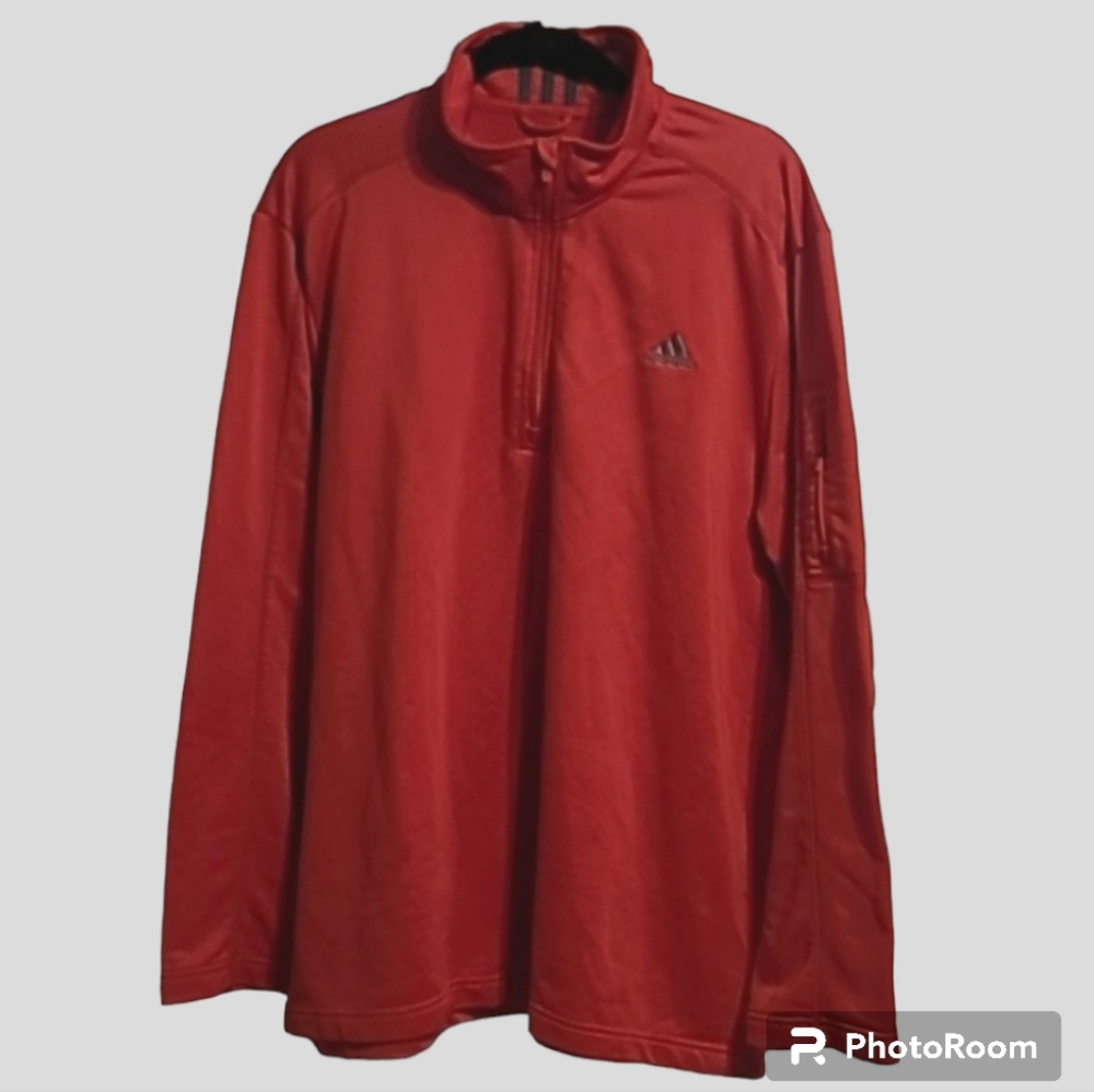 Vintage Adidas Sweater Men's Size 2XL Red Quarter-Zip Sleeve Pockets Athleisure